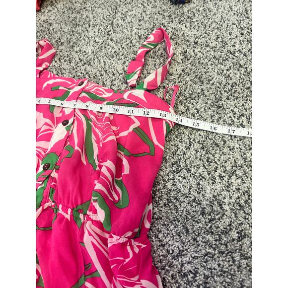 OneTheLand‎ Maxi Dress Pink Tropical Leaf Print Boho Resort Size Small VGUC - Picture 11 of 12